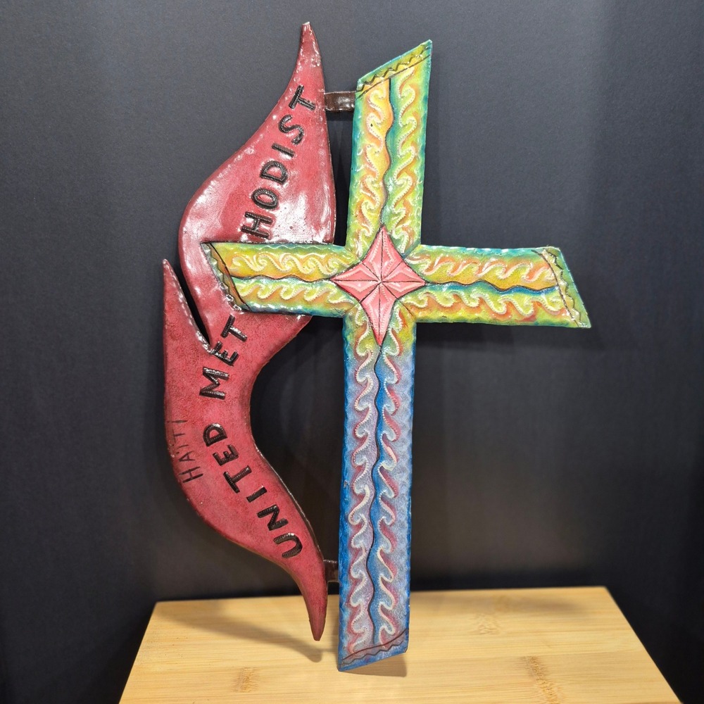 Haitian Handmade Metal Methodist Cross Religious Art Wall Hanging Claudy